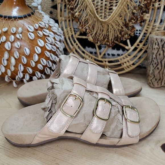 Vionic Women's US 9 EU 41 Misa Rose Gold Shimmer 3 Buckle Strap Slide Sandals - Picture 2 of 13